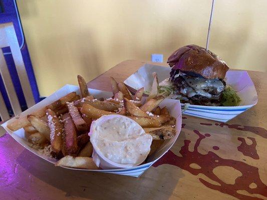 Truffle Fries and Mushroom Burger