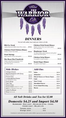 Warrior Cafe Menu at Lucky Star Casino in Hammon