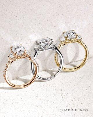 Engagement ring options from our stunning Gabriel & Co. collection.