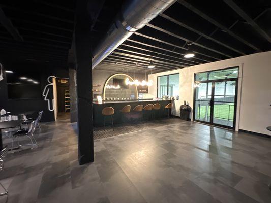 Lounge area looking into the soccer field