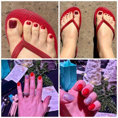 "Holiday season" gel shellac fingers & toes; design chosen by Hana.