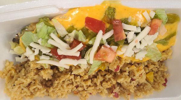 Smothered Chile Relleno with Mexican Rice