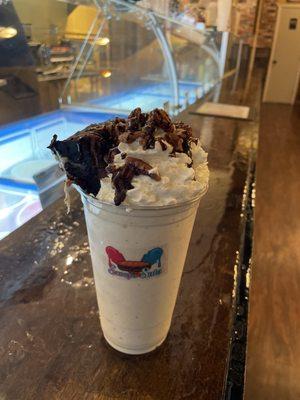 Peanut butter shake with brownie and nuts!