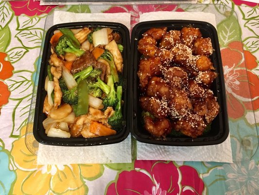 Triple Delight on the left and Sesame Chicken on the right