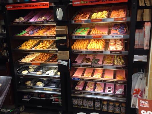 Fully stocked Dunkin donuts in the convenience shop!