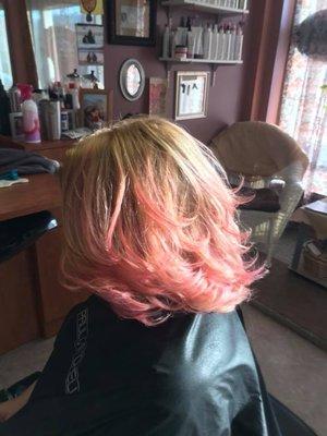 Same customer we transformed her blonde balayage' into a soft pink balayage' for Breast Cancer Awareness Month!