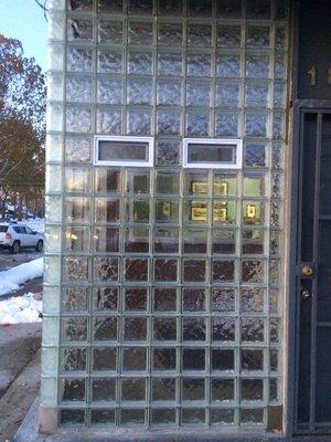 Commercial store front with clear view glass blocks