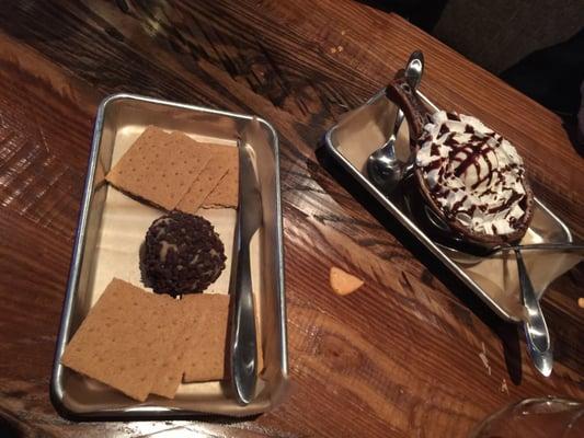 Dessert!  Peanut butter chip ball & there's a German chocolate brownie under that whipped cream.