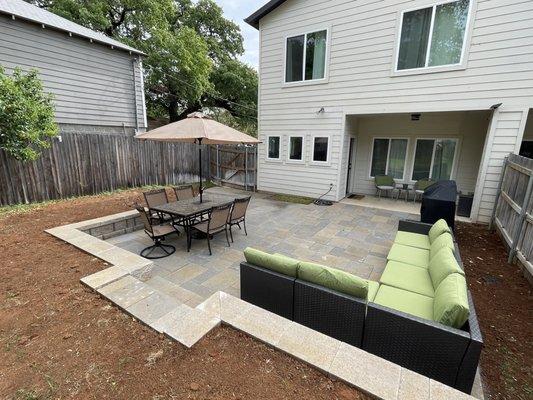 New patio with retaining wall