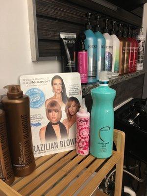 Using brazilian blowout, redken, and a variety of other products