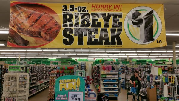 Dollar Tree now selling 3.5 oz ribeye steak for just $1.  Wonder if Dollar Tree sells Adolf's meat tenderizer too.