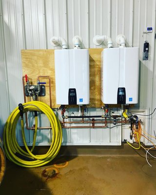 Twin Tankless Water Heater set up for Commercial Sanitization of Wine Vats