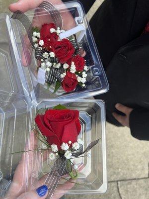 Wrist corsage and boutonnière for prom