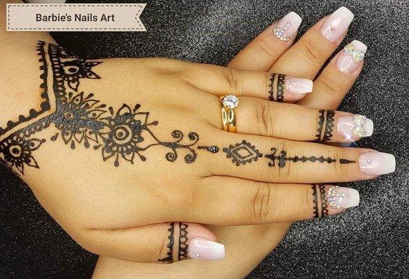 Acrylic set & Henna done by Barbie Nails Art