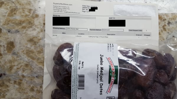 receipt says figs, package has dates. and no apology and they refuse to respond to my emails. my worst negative review as a yelp'er