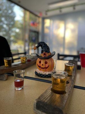 Mead samples and a colonial pumpkin