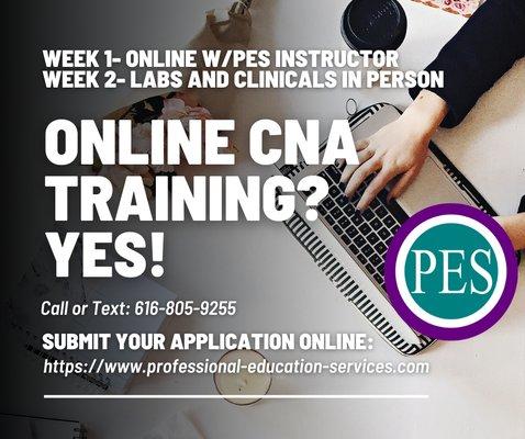 Virtual CNA training options are available. Week 1 online. Week 2 in-person lab and clinicals