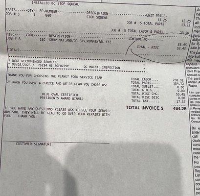 Charged misc. fee and also labor fees. what a scam.