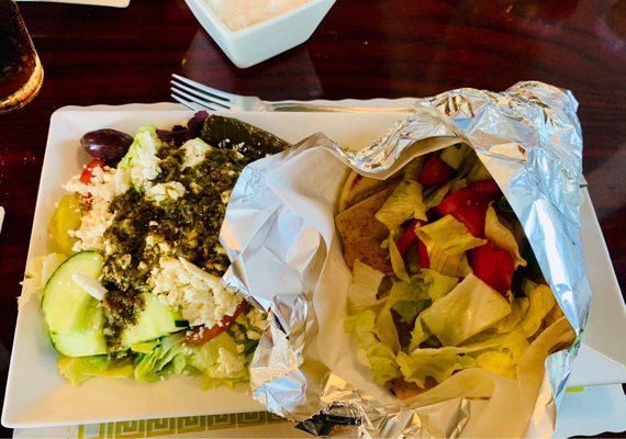 Chicken gyro with Greek salad