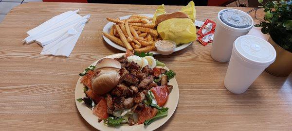 Grilled Chicken Salad and Cheese Burger Combo