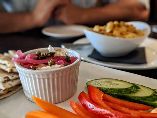 Appetizers: Smoked Salmon Spread and Mac and Cheese