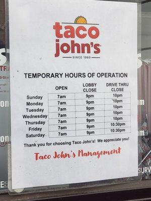 New hours posted