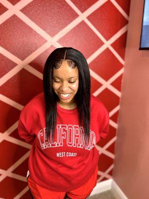 Natural looking lace closure sew-in with straight hair.