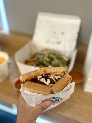 Menchi Katsu Sando + curry cheese fries