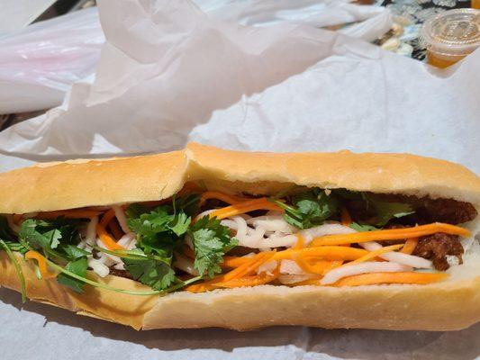 Grilled fish banh mi.