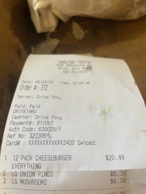 Charged for 12 CHEESEburgers, but only received 12 hamburgers