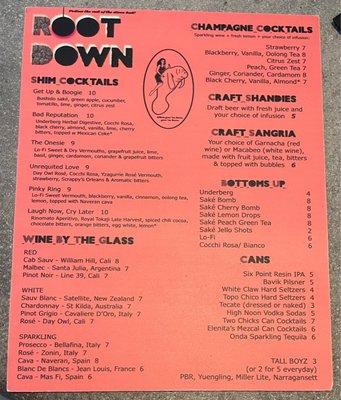 Drink menu