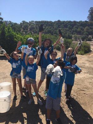 Trash pick up. Campers working to protect the watershed.