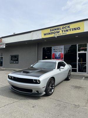 2020 Dodge Challenger - Ceramic Tint 15% driver and passenger windows,  5% rear window, side vents, & windshield strip