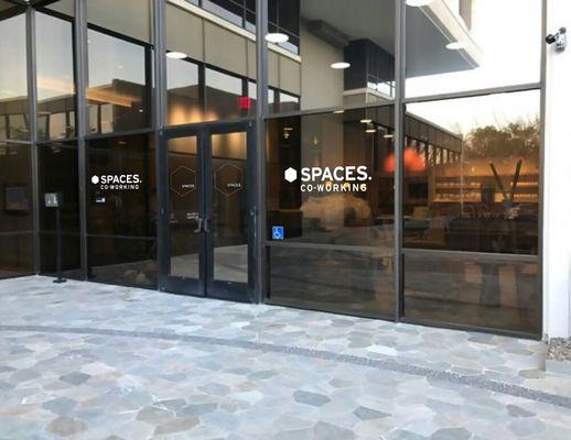 Spaces logo application and interior frost film