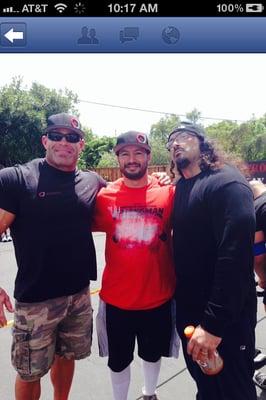 Tony Nella after a Strongman tournament with his coaches, Jon Anderson and Ricky Larocca.