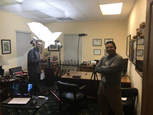 our marketing team setting up to record a video for a customer that had his website built and maintained by us