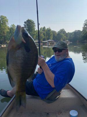 Landing a big one on Lake Jackson in Covington, Georgia around Labor Day.