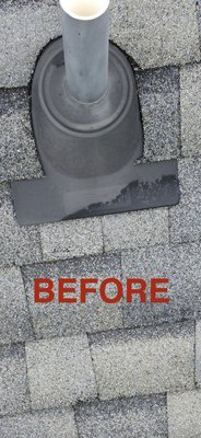 Rubber pipe boots improperly sealed by Guy Roofing