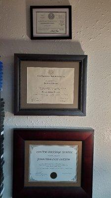 These are my credentials as an LMT and MTI for Massage Therapy.