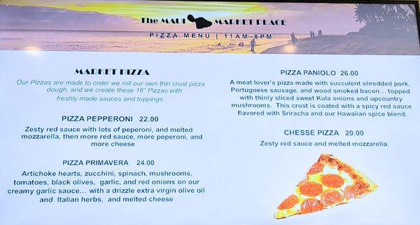 Pizza Menu