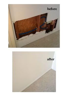 dry wall repair, before and after