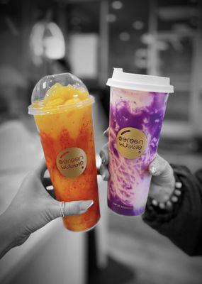 Mango Blaze (New/Smoothie) and purple cloud latte  @whaevaeats