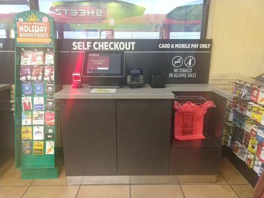 Self checkouts are card only.