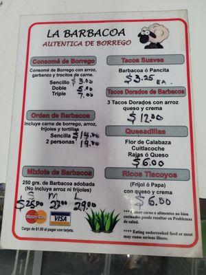 El menu. Recomendado. Buena Barbacoa y muy buen servicio.