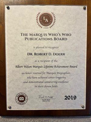 I was recently received an award for career longevity and unwavering career excellence from Marquis Who's Who.