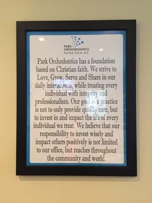 This mission statement speaks volumes on the commitment of Dr. Park and his staff.