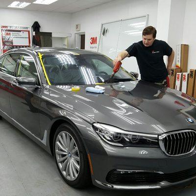 3M Crystalline window tint being installed on this beautiful BMW 740