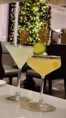 Pear and cucumber martini & Bee's Knees with monkey 47 gin