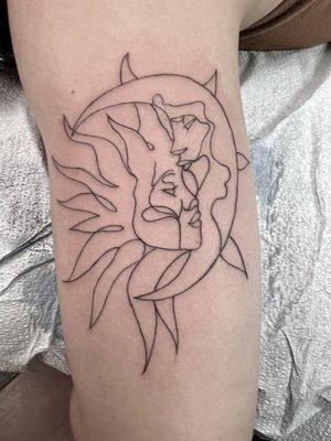 Sun and moon linework tattoo