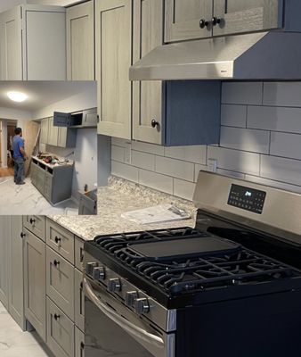 Fully remodeled kitchen. Displayed here-Tile Backsplash and custom cabinets